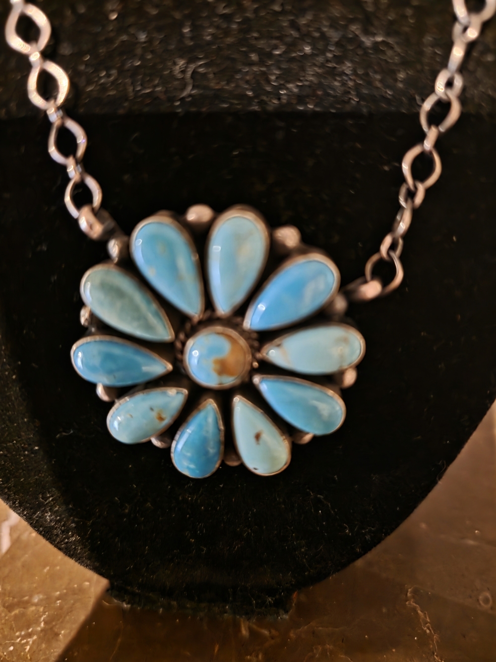Turquoise Flower Cluster Pendant Necklace - Blue And Green Sonoran - Picture 7 of 7